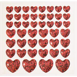 Domed Heart Gems - Red Glitter 